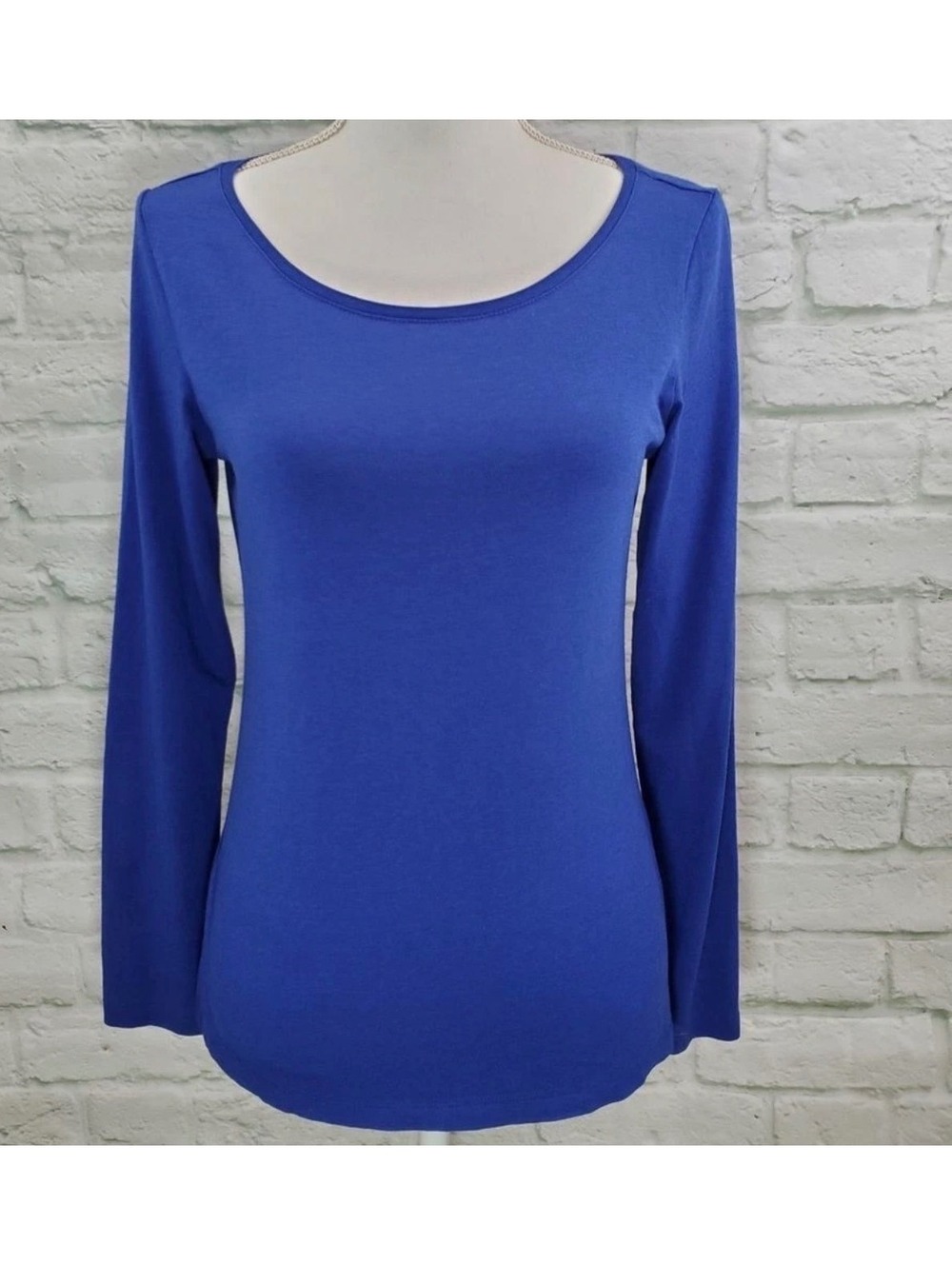 Electric blue long sleeve tee relaxed scoop neckline